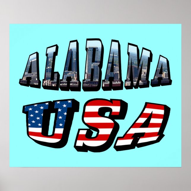 Alabama Picture and USA Flag Font Poster (Front)