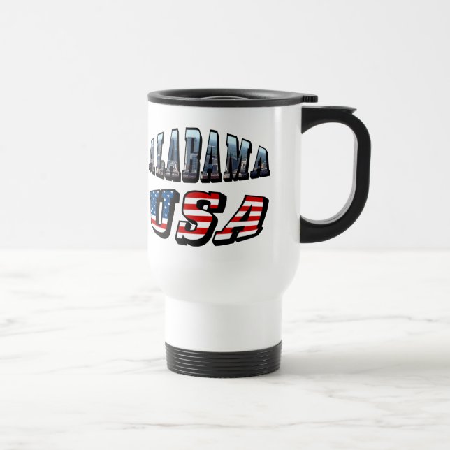 Alabama Picture and USA Flag Font Travel Mug (Right)