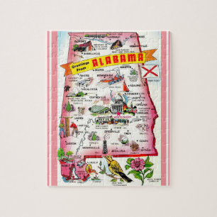 Alabama Postcard Map Jigsaw Puzzle