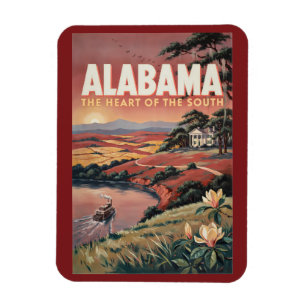 Alabama River Boat Illustration Travel Art Vintage Magnet