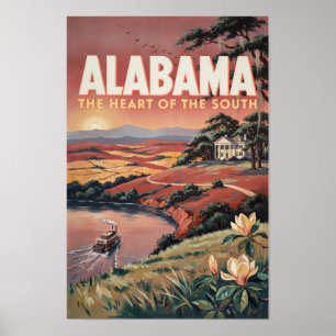 Alabama River Boat Illustration Travel Art Vintage Poster