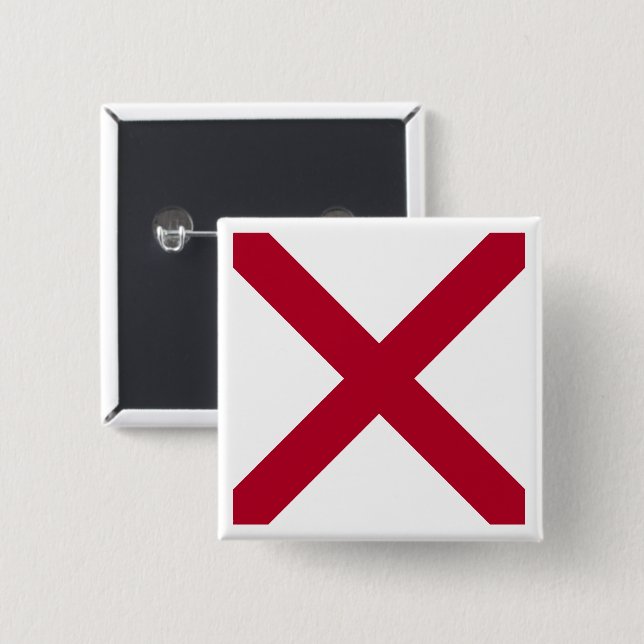 Alabama: St Andrew Crimson Cross Flag 15 Cm Square Badge (Front & Back)