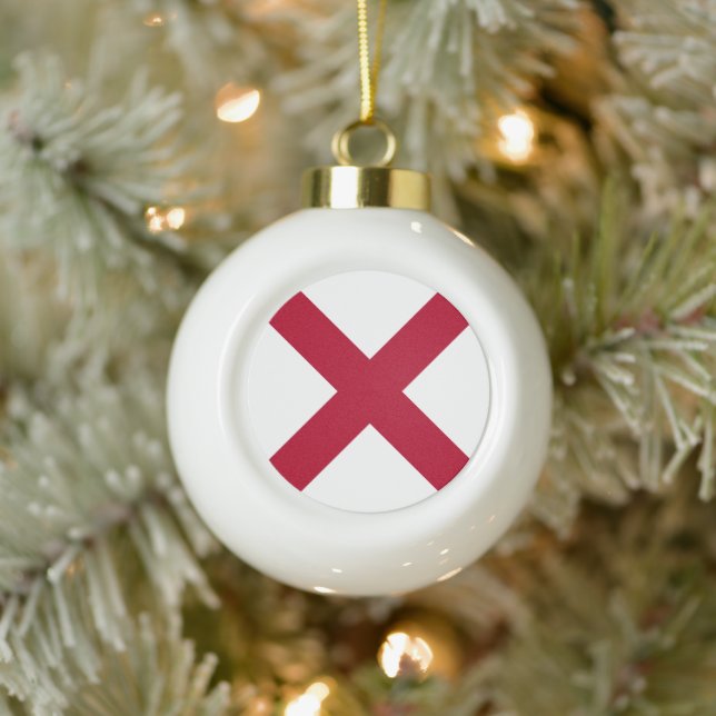 Alabama: St Andrew Crimson Cross Flag Ceramic Ball Christmas Ornament (Tree)