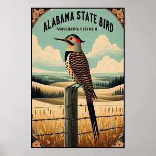 Alabama State Bird - Northern Flicker Vintage  Poster