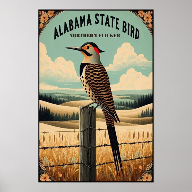 Alabama State Bird - Northern Flicker Vintage  Poster (Front)