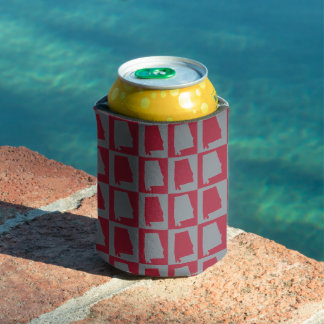 Alabama State Chequerboard Pattern Red and Grey Can Cooler