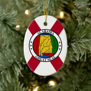 Alabama State Flag/ State seal superimposed Ceramic Tree Decoration