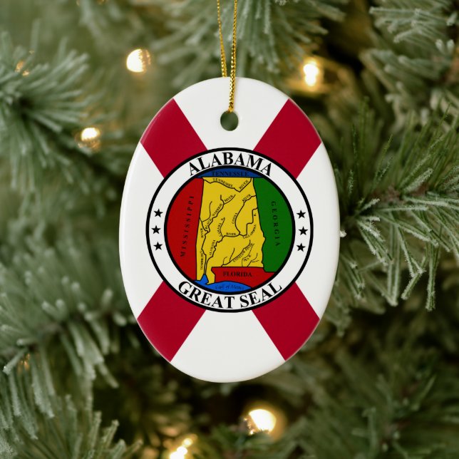 Alabama State Flag/ State seal superimposed Ceramic Tree Decoration (Tree)