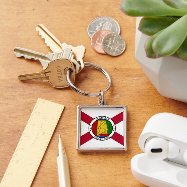 Alabama State Flag/ State seal superimposed Key Ring (Desk)