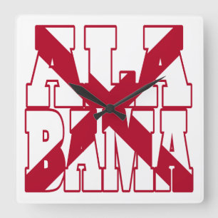 Alabama state flag text square wall clock