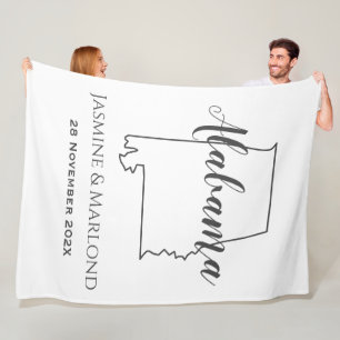 Alabama state map outline couple personalised    fleece blanket