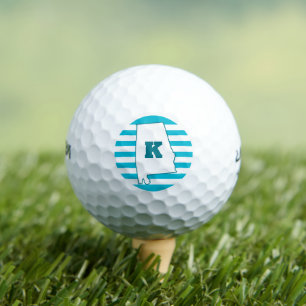 Alabama State Outline Monogram Blue Circle Golf Balls