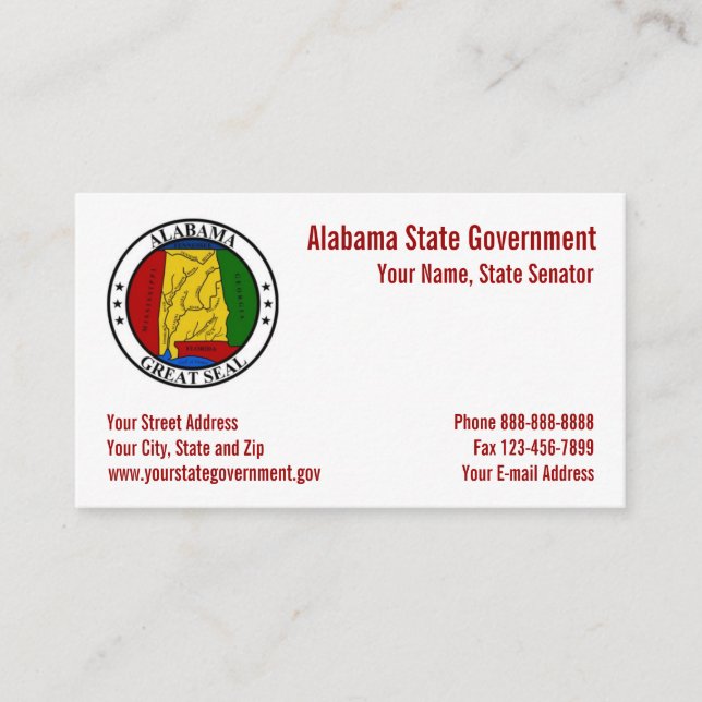Alabama State Seal Government Business Card (Front)