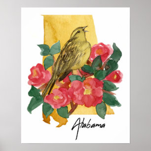 Alabama State Shape Yellowhammer Camellia Flower Poster