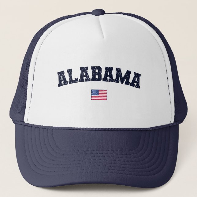 Alabama State USA Flag Vintage Distressed Trucker Hat (Front)