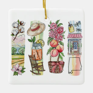 Alabama State Watercolor Christmas Ornament – Sout