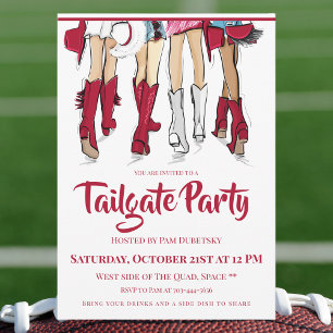 Alabama Tailgate Party   Ladies Cowboy Boots  Invitation