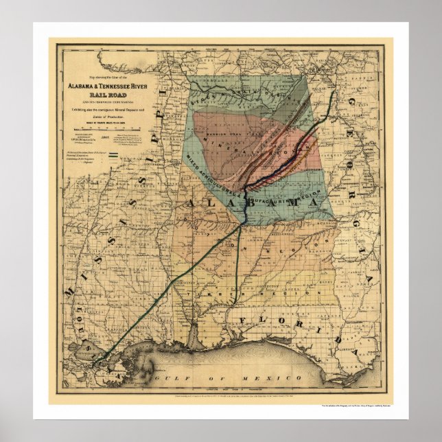 Alabama & Tennessee Railroad Map 1867 Poster (Front)