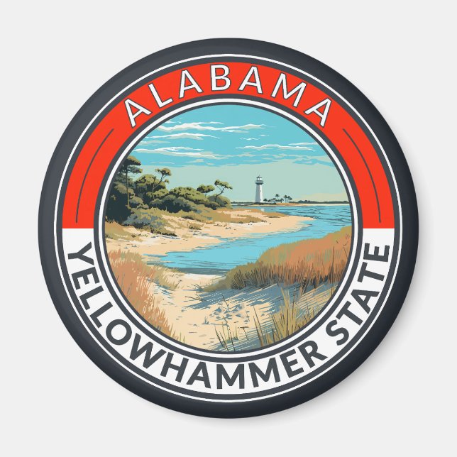 Alabama Travel Art Badge Magnet (Front)