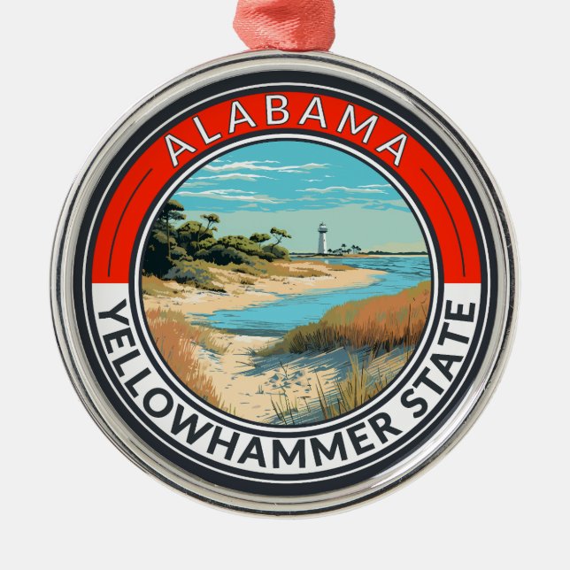 Alabama Travel Art Badge Metal Tree Decoration (Front)