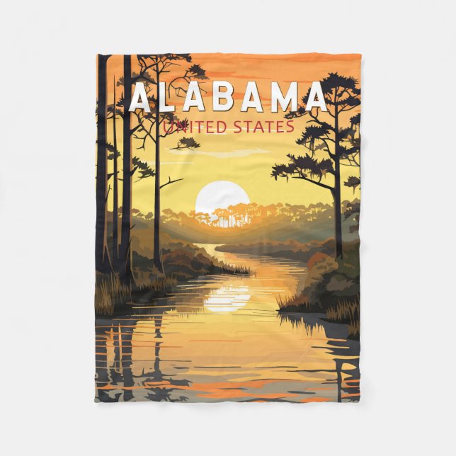Alabama Travel Art Vintage Fleece Blanket (Front)
