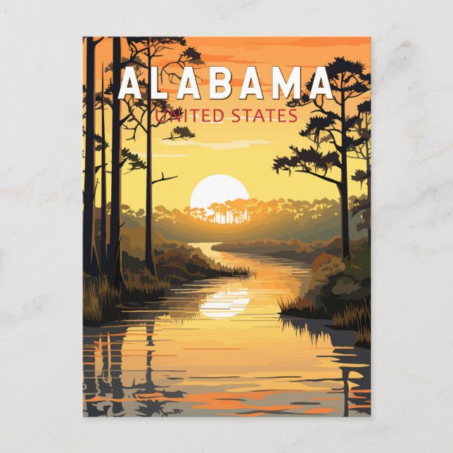 Alabama Travel Art Vintage Postcard (Front)