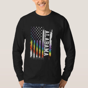 Alabama United States Distressed Rainbow w US Flag T-Shirt
