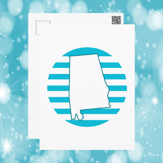 Alabama US State Outline Blue Retro Circle Postcard