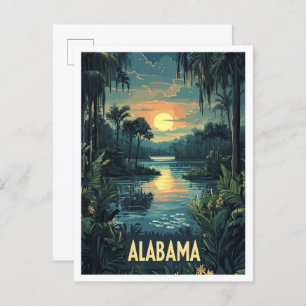 Alabama USA Art Vintage Illustration Travel Postcard