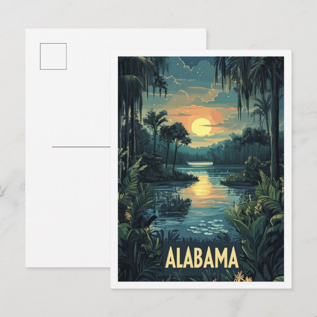 Alabama USA Art Vintage Illustration Travel Postcard (Front/Back)