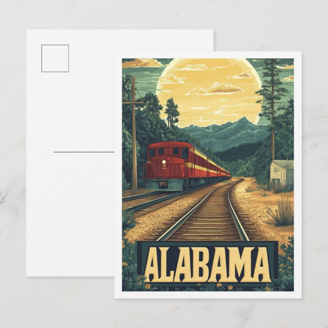 Alabama USA Art Vintage Illustration Travel Postcard (Front/Back)