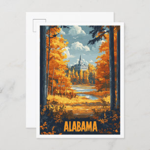 Alabama USA Vintage Illustration Travel Postcard