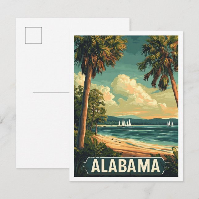 Alabama USA Vintage Illustration Travel Postcard (Front/Back)