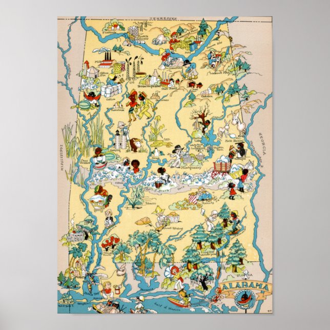 Alabama Vintage Map Poster (Front)