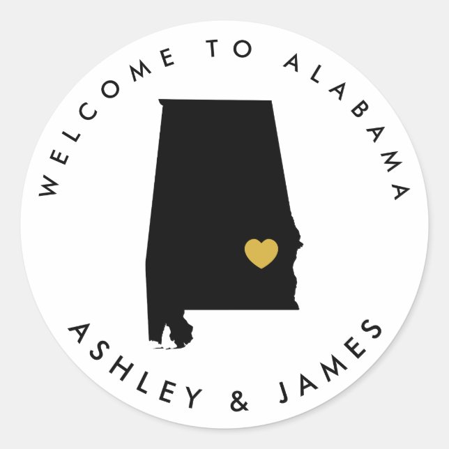 Alabama Wedding Welcome Sticker for Treat Box Bag (Front)