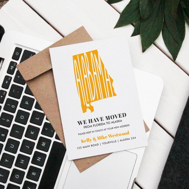 ALABAMA We've moved New address New Home   Postcard (Alabama Home Sweet Home: Stylish Moving Announcements! Share your new address with a chic silhouette)