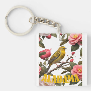 Alabama Yellowhammer Bird And Camellia Cut Out Key Ring