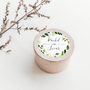 Alabaster Botanical Wreath Wedding Classic Round Sticker