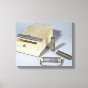 Alabaster box and bronze and silver seal cylinders canvas print