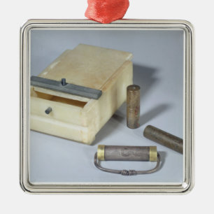 Alabaster box and bronze and silver seal cylinders metal tree decoration