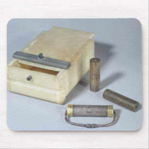 Alabaster box and bronze and silver seal cylinders mouse mat
