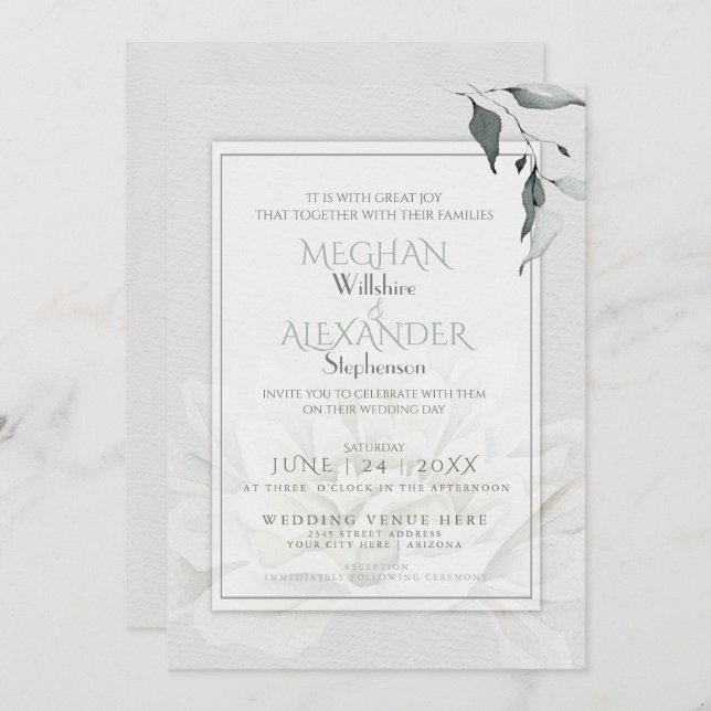 Alabaster Dahlia Watercolor Invitation (Front/Back)
