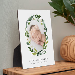 Alabaster Floral Baby Photo Plaque