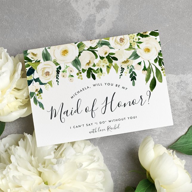 Alabaster Floral Be My Maid of Honor Card (Creator Uploaded)