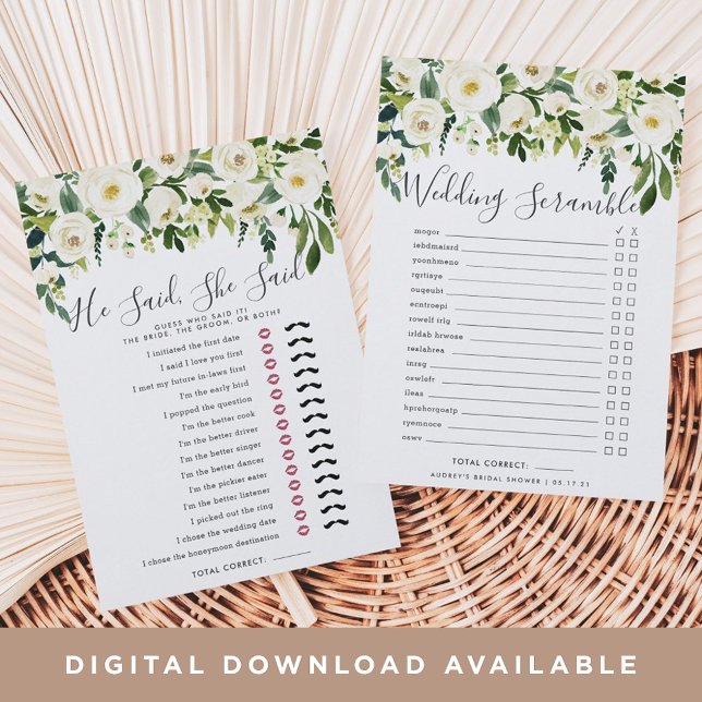 Alabaster Floral Double Bridal Shower Game Card (Creator Uploaded)