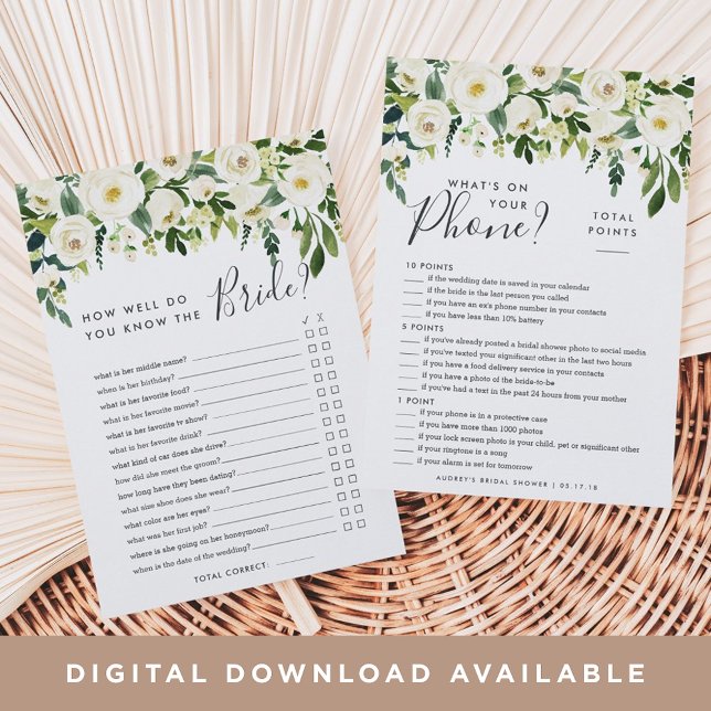 Alabaster Floral Double Bridal Shower Game Card (Creator Uploaded)