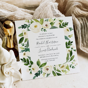 Alabaster Floral Frame Wedding Invitation   Square