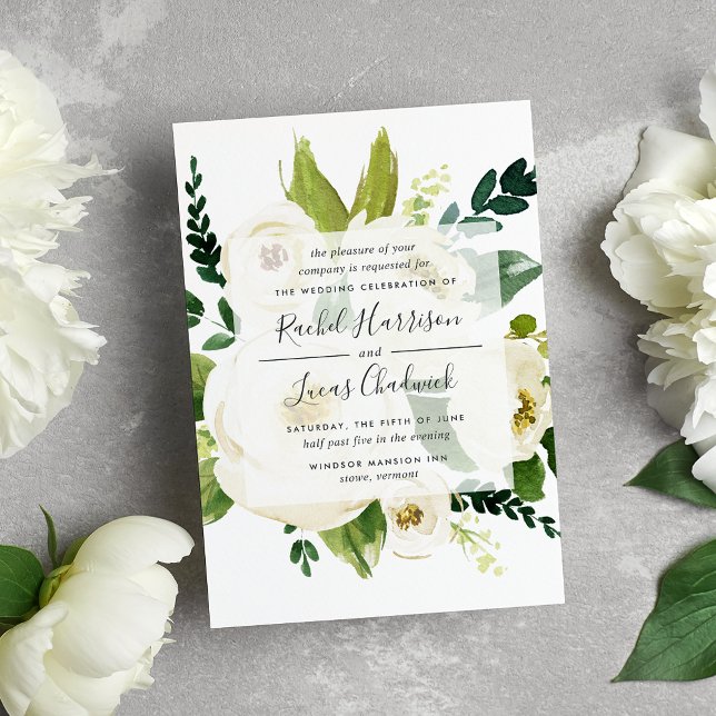 Alabaster Floral | Green & White Botanical Wedding Invitation (Creator Uploaded)