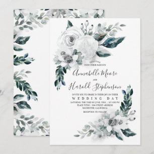 Alabaster Floral Greenery   Watercolor Wedding Invitation