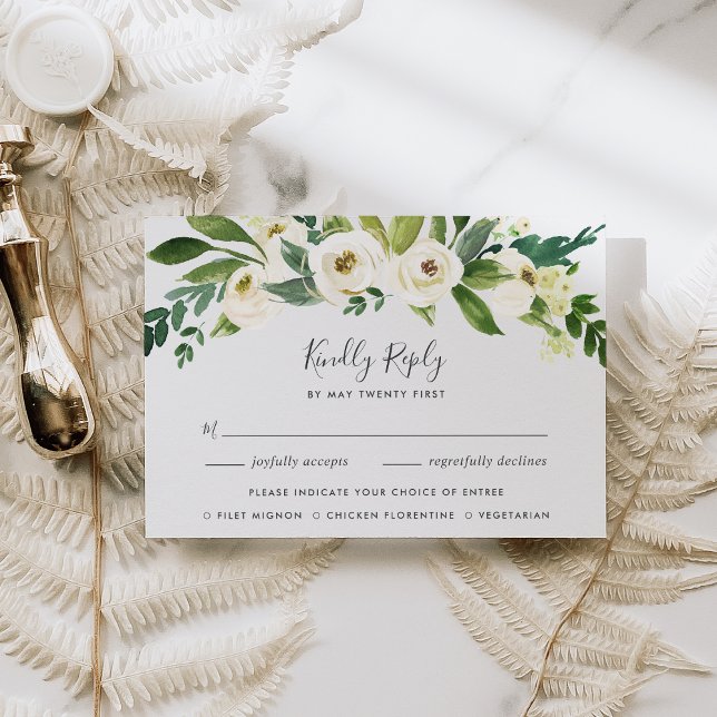 Alabaster Floral RSVP Card with Meal Choice (Creator Uploaded)